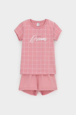 К 1642/розовый зефир,двойная клетка пижама дет
