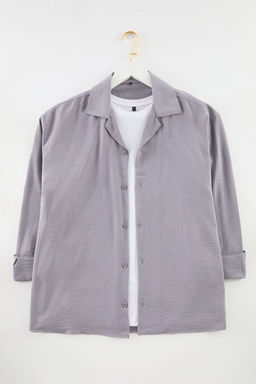 TRENDYOL MAN Beyaz Oversize Fit Apas Yaka Yazl?k Keten Gorunumlu Gomlek TMNSS23GO00053 - Trendyolmilla фото 78