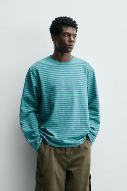 CAMISETA JACQUARD RAYAS / Azul