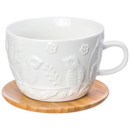 Чашка для капучино и кофе латте 500 мл "Птички на ветке" + дер. подставка