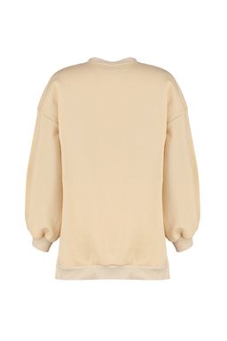 Bej Oversize/Genis Kal?p Y?rtmac Detayl? Kal?n Ici Polarl? Orme Sweatshirt TWOAW23SW00195