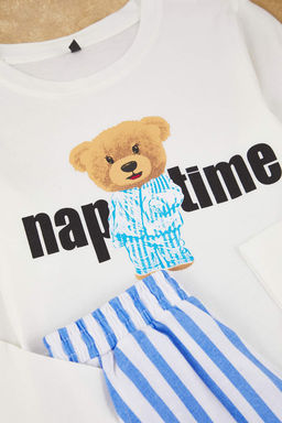 Ekru 100% Pamuk Bask?l? Regular Orme Unisex Cocuk Pijama Tak?m? TKDAW26PT00001 - Trendyolmilla фото 4