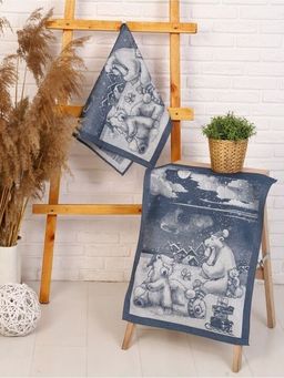 Полотенце жаккардовое Премиум Белые медведи-син. 50*70 см.