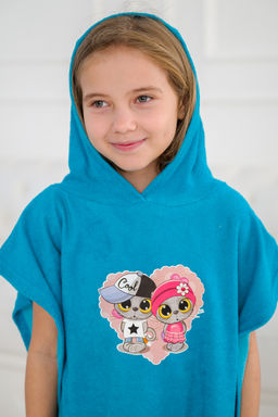 Халат детский Пончо махра Друзья бирюза