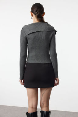 Antrasit Merserize Gorunumlu Premium Iplik/Ozel Iplik Fitted/Vucudu Saran Triko H?rka TWOAW25HI00254