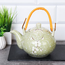 Чайник заварочный 700 мл, плетенная ручка, фарфор арт. GR-933green (737363)