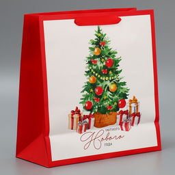 Цена за 2 шт. Пакет подарочный новогодний ламинированный квадратный Happiness, 30?30?12 см