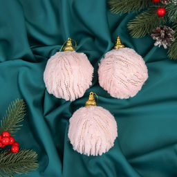 Ёлочные игрушки Нежность, шары новогодние, d=8 см, набор 3 шт., полосы, розовый