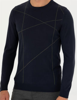Lacivert Slim Fit Bisiklet Yaka Y_n Kar___ml_ Triko Kazak - Pierre cardin фото 7