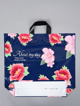 Цена за 50 шт. Пакет с петлевой ручкой "Цветы 45 х 40 х 8 см, 60 мкм