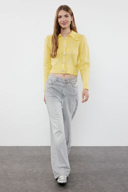 TRENDYOLMILLA Siyah Crop Yumusak Dokulu Mucevher Dugmeli Triko H?rka TWOAW25HI00098 фото 2