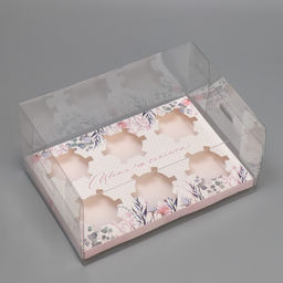 Цена за 5 шт. Коробка для капкейка, кондитерская упаковка, 6 ячеек «Цвети от счастья», 16 х 23 х 11.5 см