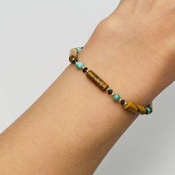 Браслет из песочной Яшмы, Обсидиана и Бирюзы - Радуга самоцветов фото 3