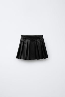 FAUX LEATHER BOX PLEAT SKIRT WITH BOWS