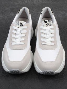 03-YG497-1 WHITE/GREY Кроссовки женские (натуральная кожа)