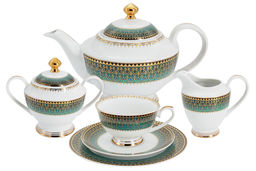 Чайный сервиз Бухара зелёный, 6 персон, 23 предмета