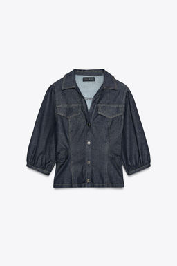 Z1975 FITTED DENIM PUFF SLEEVE SHIRT - Zara фото 7
