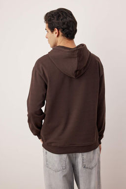 Koyu Kahverengi Oversize/Genis Kesim Kapusonlu Ici Polar/S?cak Tutan Sweatshirt TMNAW23SW00195