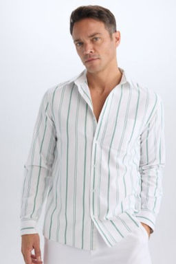 Regular Fit Polo Yaka Cizgili Oxford Uzun Kollu Gomlek