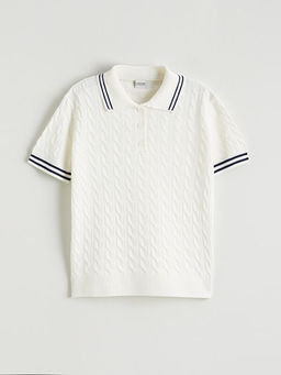 Polo Yaka Desenli K?z ?ocuk Triko Kazak