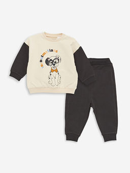 Bisiklet Yaka Uzun Kollu Bask?l? Erkek Bebek Sweatshirt ve Pantolon 2li Tak?m