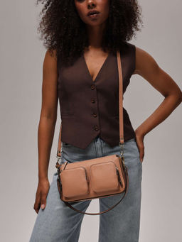 Сумка багет на плечо Deboro 31103 бежевая нуга