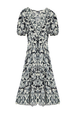 Siyah Bask?l? Cicek Desenli A Kesim Kruvaze Yaka TWOSS24EL00953 - Trendyolmilla фото 6