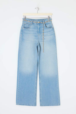 Mavi Kemerli %100 Pamuk Zincir Kemer Detayl? Yuksek Bel Wide Leg Jeans TWOSS26JE00233