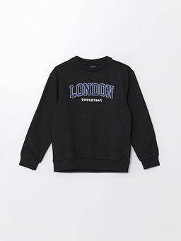 Bisiklet Yaka Bask?l? Uzun Kollu Erkek ?ocuk Sweatshirt