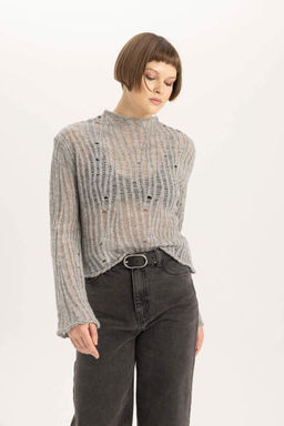 Кружевной свитер свободного кроя с полуводолазкой - Defacto фото 4