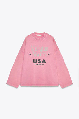 FADED-EFFECT T-SHIRT WITH SLOGAN - Zara фото 3