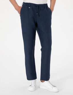 Lacivert Slim Fit Keten Kar___ml_ Pantolon