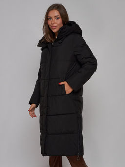 Пальто утепленное молодежное зимнее женское черного цвета 52329Ch - Holdluck фото 9