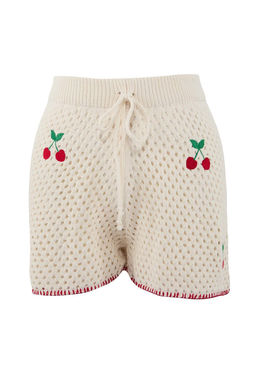 Ekru Triko Oversize Kiraz Motifli 100% Pamuk Plaj Gomlek Sort Tak?m TBESS26AU00009 - Trendyolmilla фото 5