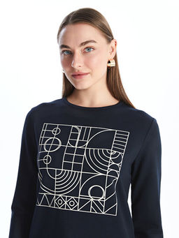 Bisiklet Yaka Bask?l? Kad?n Sweatshirt Tunik