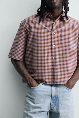 CAMISA CROPPED FIT CUADROS / Rojo oscuro - Zara фото 6