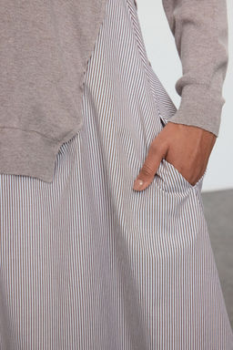 TRENDYOLMILLA Siyah Cizgili Triko Garnili Duz Kesim Midi Dokuma Elbise TWOAW25EL00359 фото 4