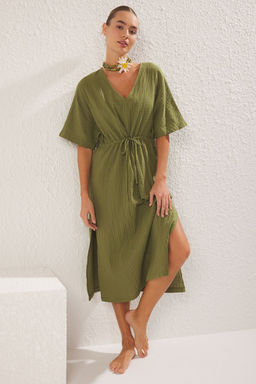 Trendyolmilla Haki Midi Dokuma Buzgu Detayl? Muslin Plaj Elbisesi TBESS25EL00008  фото 2
