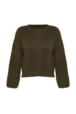 Haki Crop Genis Kal?p Ispanyol Kol Triko Kazak TWOAW20KZ0743