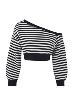 TRENDYOLMILLA Siyah Regular Kal?p Kal?n Ici Polarl? Crop Asimetrik Yaka Orme Sweatshirt TWOAW25SW00143  фото 5