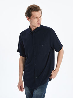 Regular Fit K?sa Kollu Keten Kar???ml? Erkek G?mlek