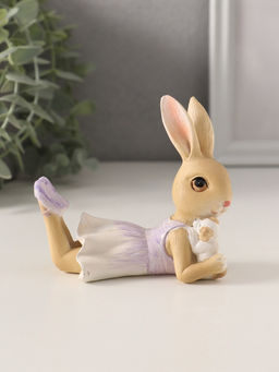 Фигурка полистоун Зайка в сиреневом сарафане с щеночком, 10?5.5?9 см