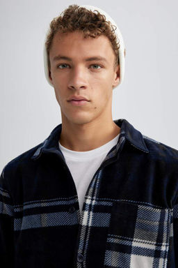 Флисовая рубашка обычного кроя с длинным рукавом в клетку - Defacto фото 5