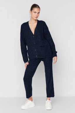 Lacivert Genis Kal?p Yumusak Dokulu Triko Alt - Ust Tak?m TWOAW22AU0128