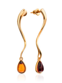 Серьги-гвоздики с янтарной подвеской Блюз