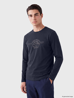 Bisiklet Yaka Bask?l? Erkek Sweatshirt