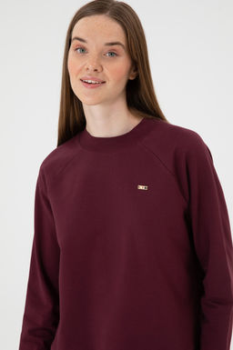 Kad_n Bordo Regular Bisiklet Yaka Basic Sweatsh_rt