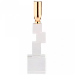 Подсвечник стеклянный "Кубизм" h22см, чаша металл д2,4см, h2см, отвинчивающаяся, основание 5,8х5,8см, прозрачный/золотой, в коробке (Китай)