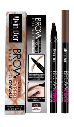 Alvin Dor P-10 Лайнер для бровей Brow Tattoo тон 02 Dark brown 7мл в коробке