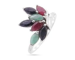 Кольцо из серебра изумруд, рубин, сапфир, Явь
